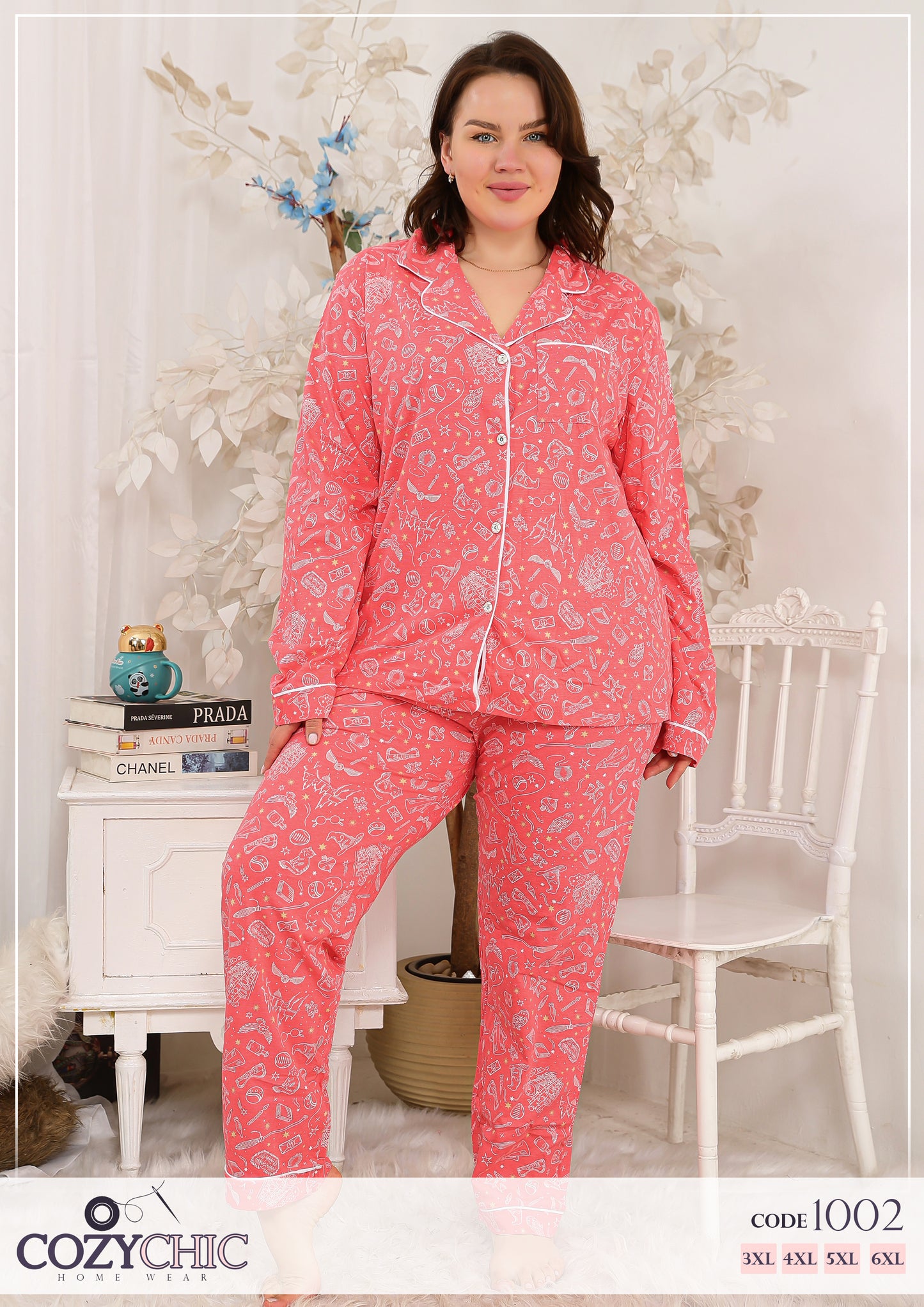 "Fun Doodle" Classic Pj Set Big Size - Peachy Pink