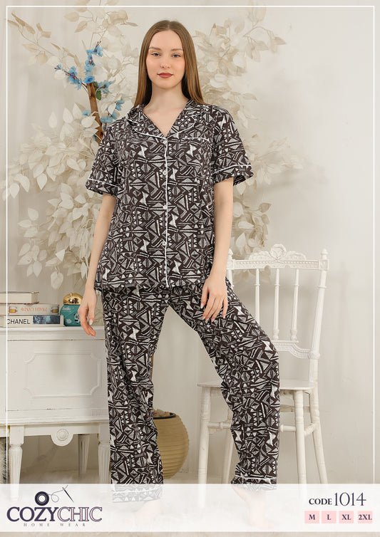 "Breezy" Half Sleeves Classic Pj Set- Brown