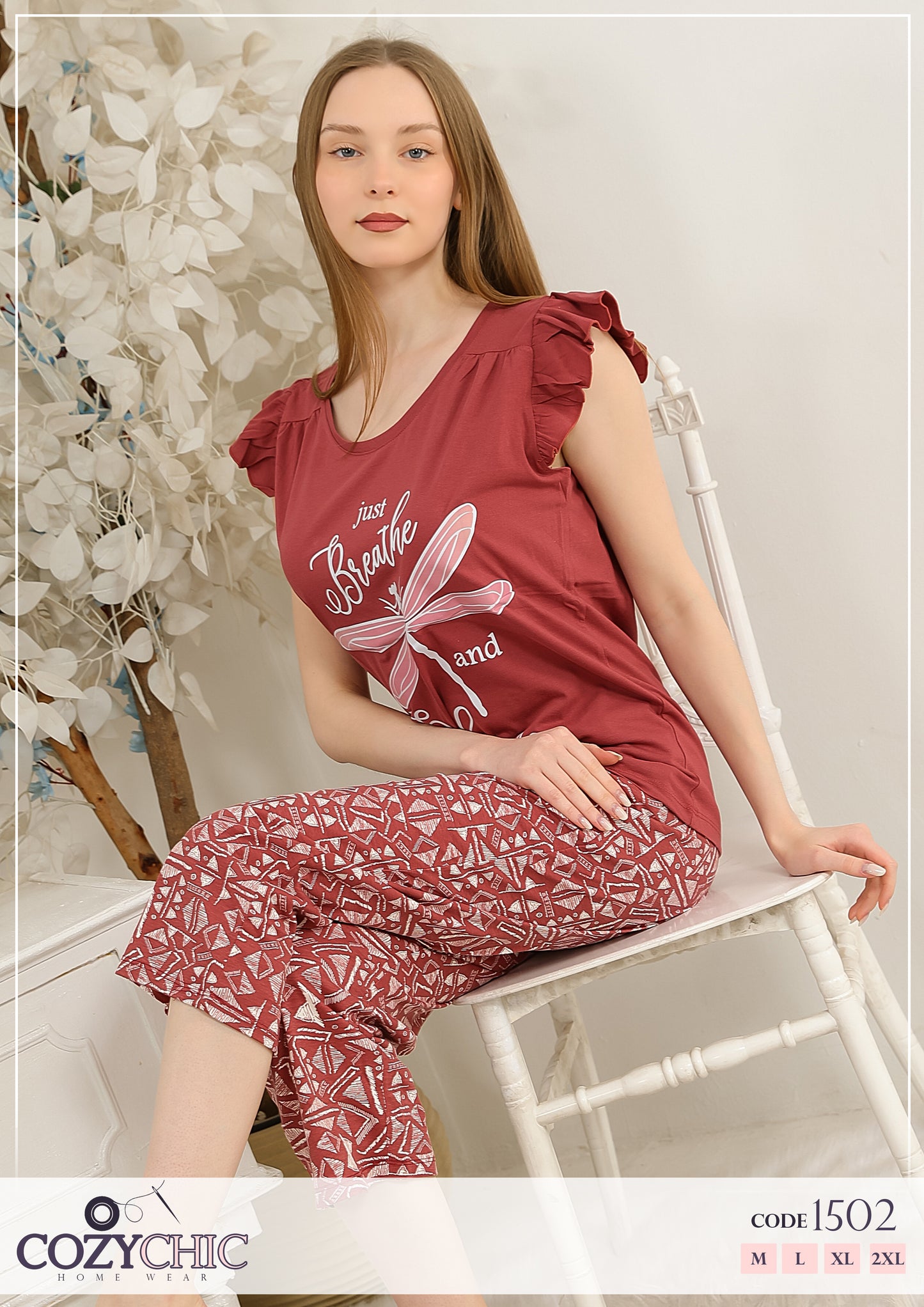 "Butterfly" Pajama Set -  Warm Red
