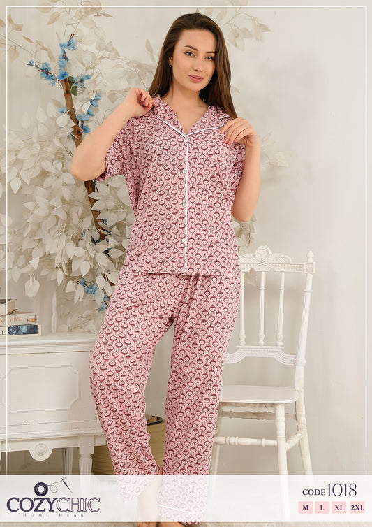 Cozy Twist Half Sleeves Classic Pj Set- Rose