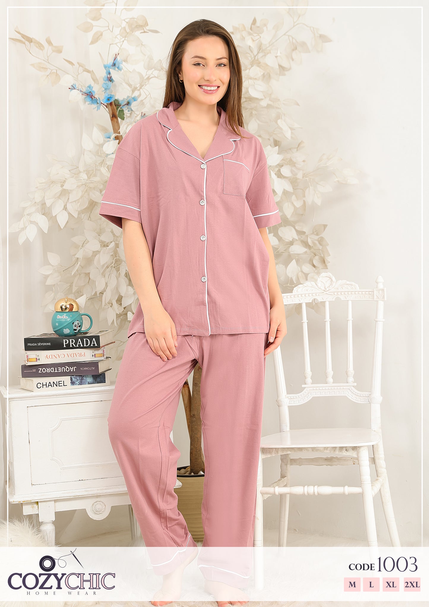 Classic Cotton Pajama Set Big Size - Cashmere