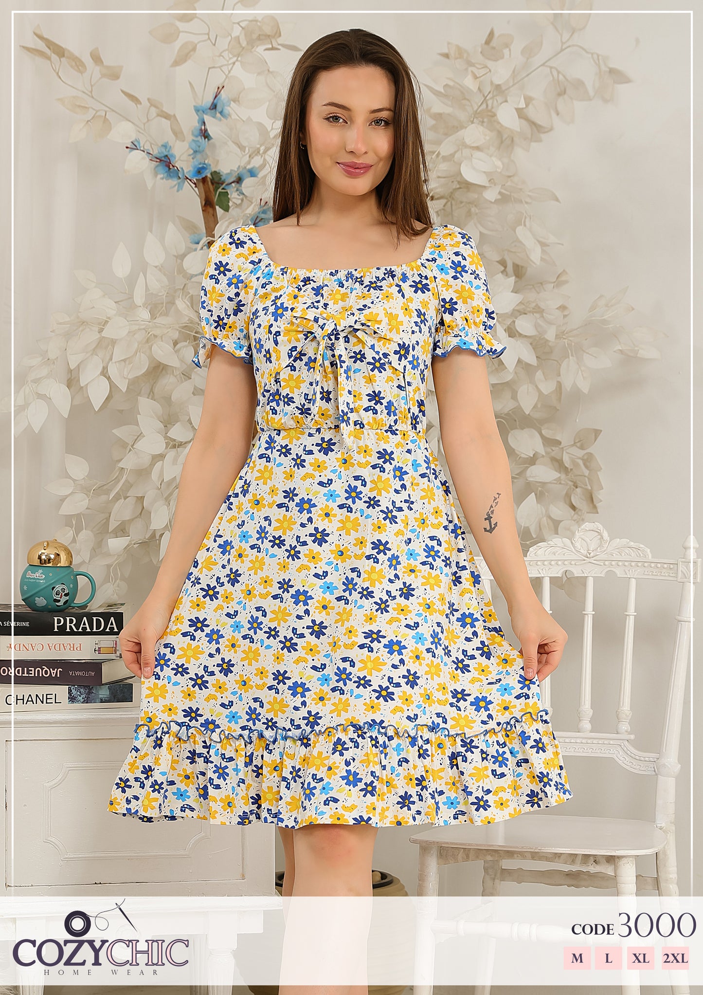 "Ditsy Floral" Short Dress-Yellow