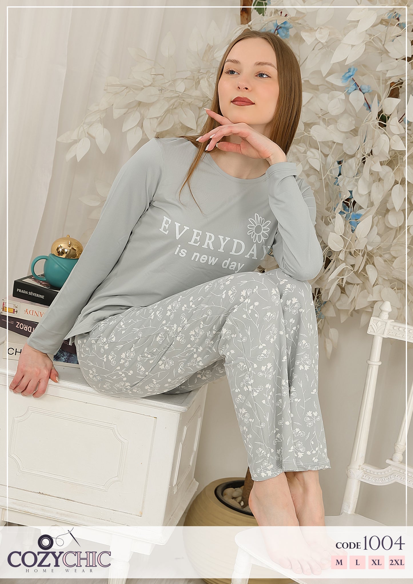 "Every day" Long Sleeves Pj Set - Gray