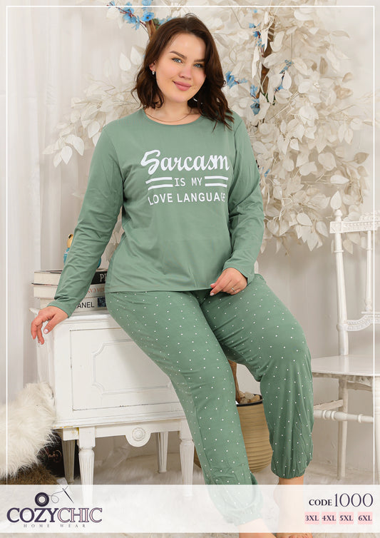 "Dots" Long Sleeves Cotton PJ set Big Size - Mint