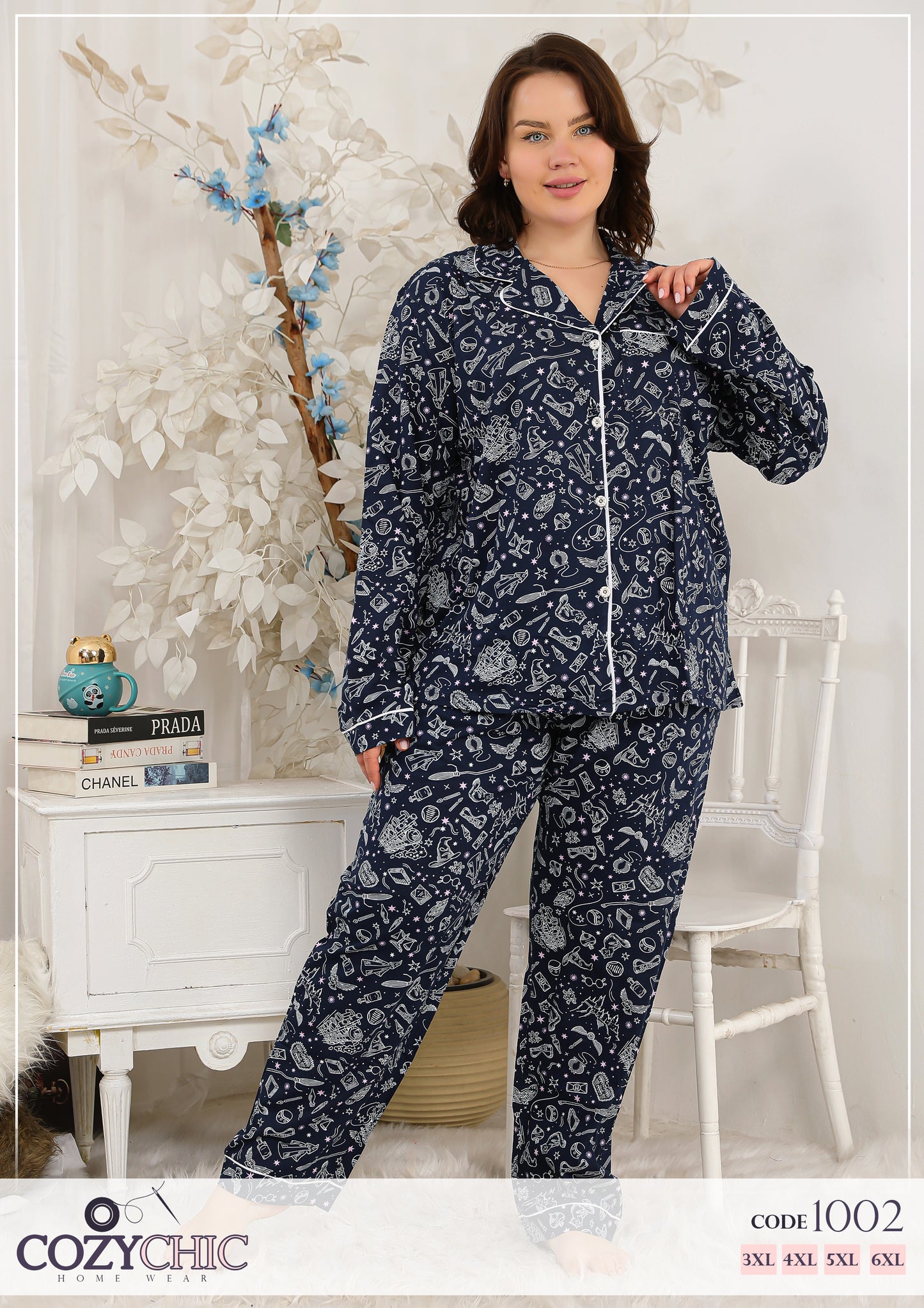 "Fun Doodle" Classic Pj Set Big Size - Navy