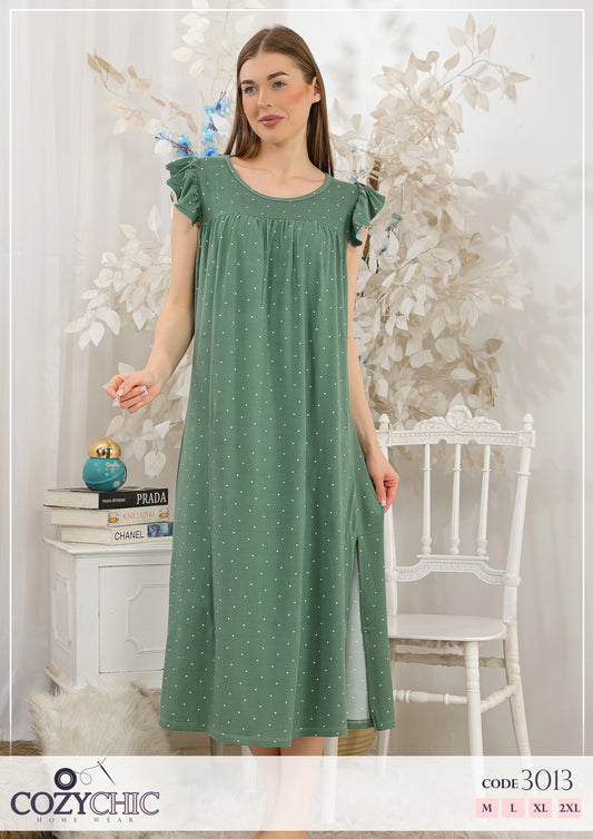 "Dots" Cotton Night Dress - Mint