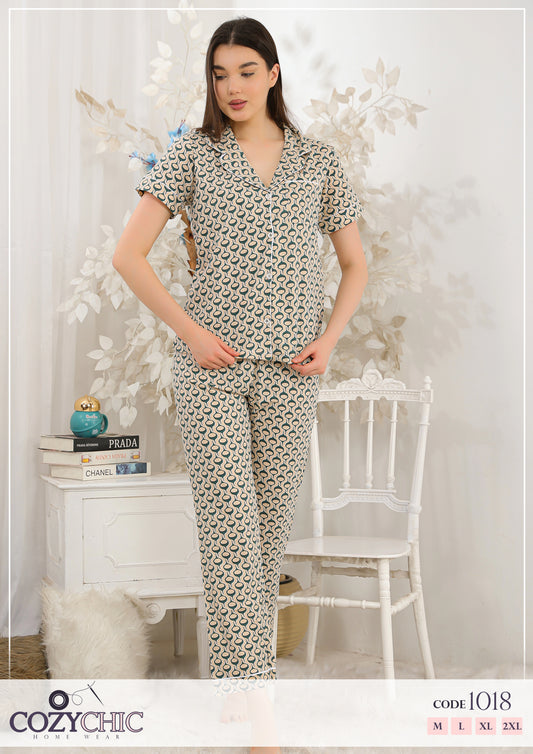 Cozy Twist Half Sleeves Classic Pj Set- Beige