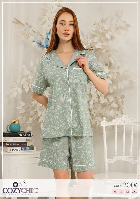 "Fun Doodle" Short Classic Pj - Mint Green