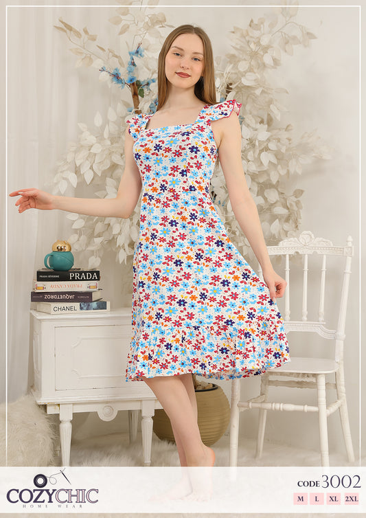 Floral Lounge Dress -  Baby Blue