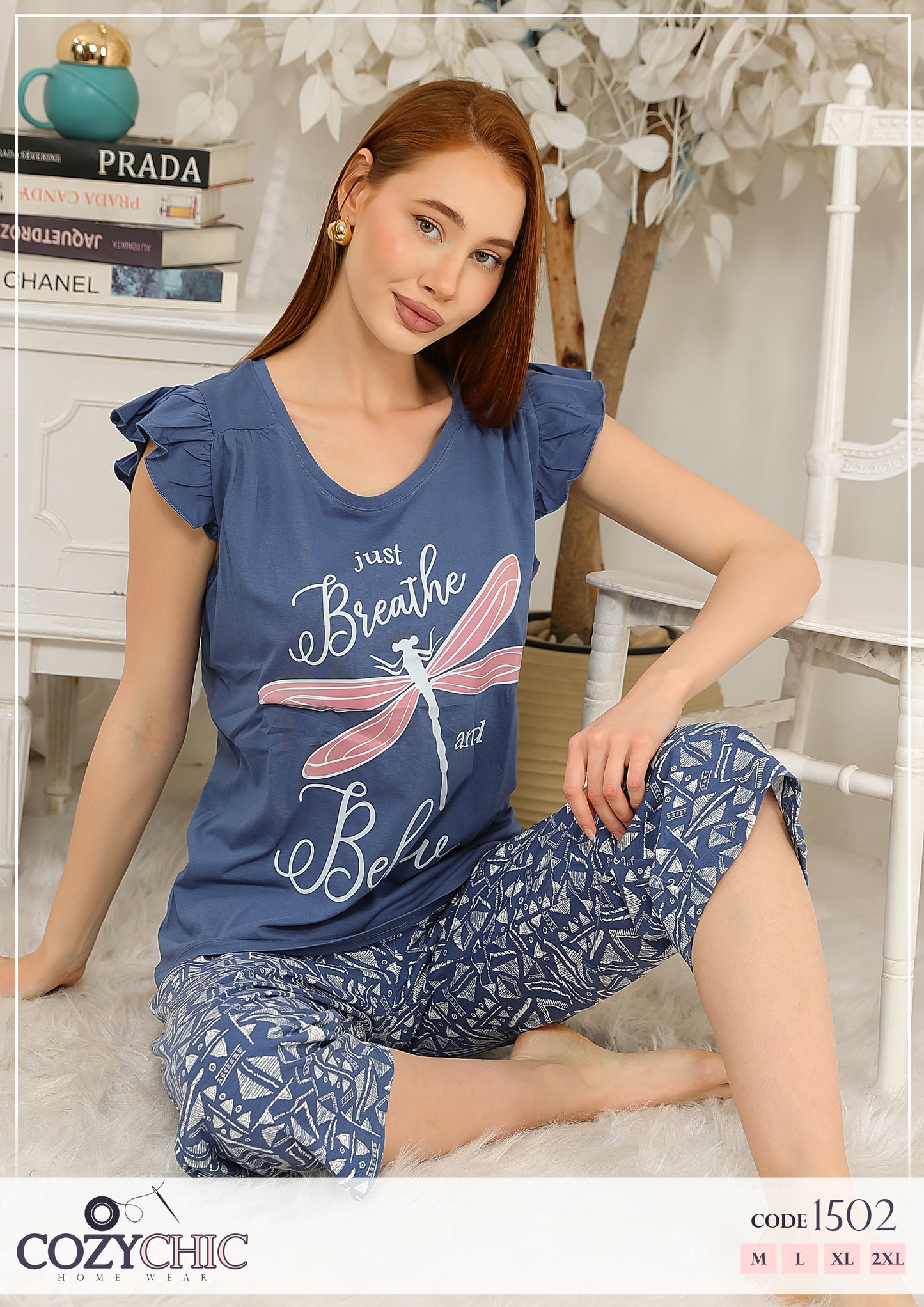 "Butterfly" Pajama Set -  Navy Blue