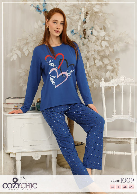 "Love" long Sleeves Pajama Set - Navy