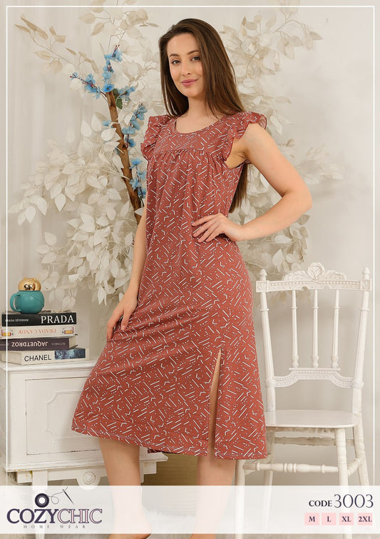"Dash" Long Night Dress- Worm Red